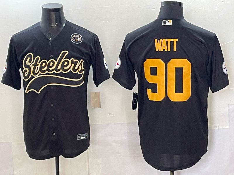 Men 2025 Nike Pittsburgh Steelers #90 Watt Black Joint Name  Limited NFL Jersey style 049->pittsburgh pirates->MLB Jersey